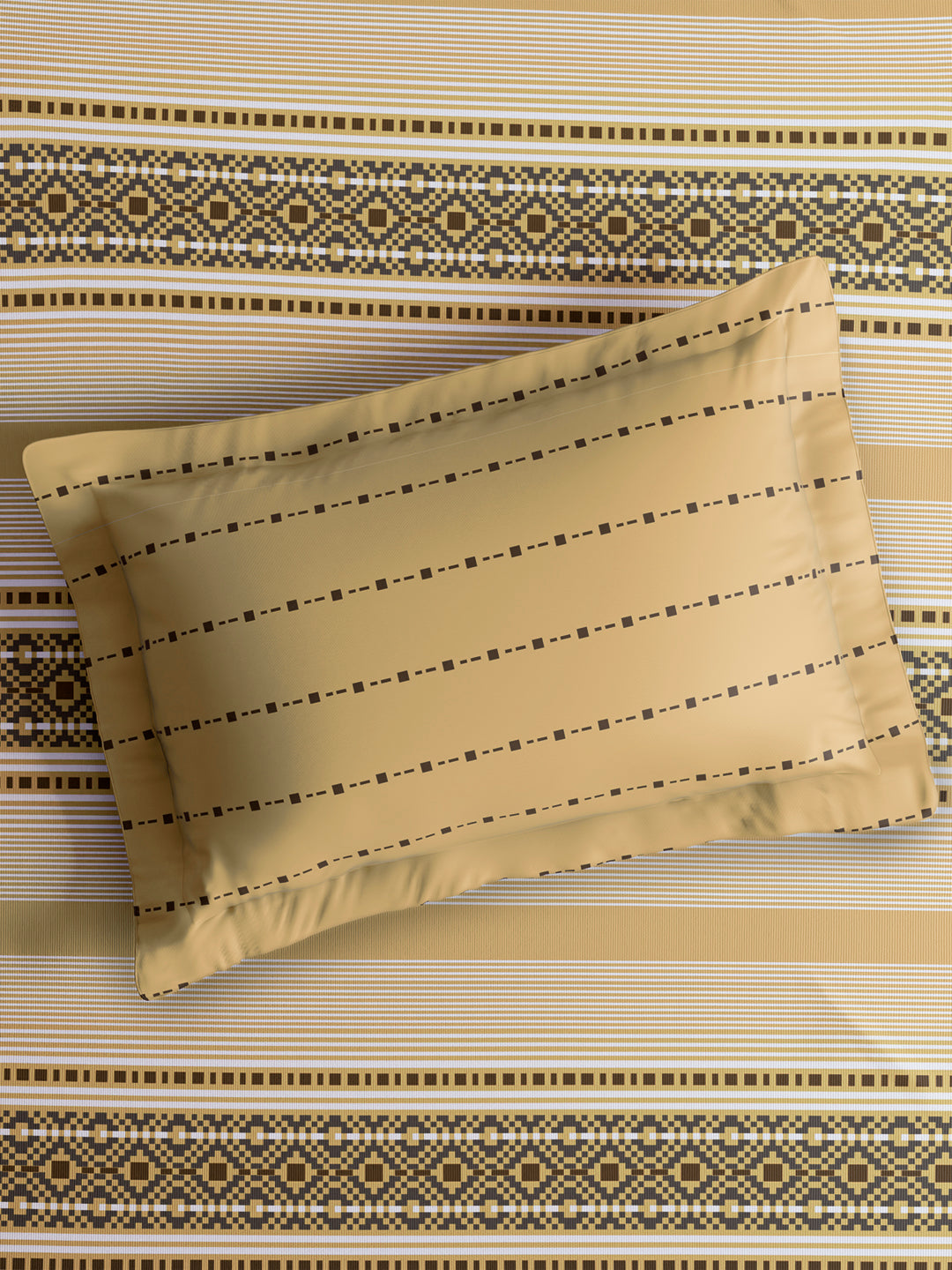 Valatia 100% Cotton Single Bedsheet with 1 Pillow Cover | Yellow Geometrical 200 TC Bedsheet Set