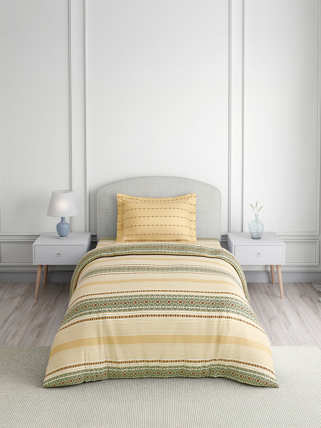 Valatia 100% Cotton Single Bedsheet with 1 Pillow Cover | Yellow Geometrical 200 TC Bedsheet Set