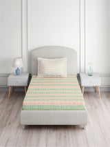 Valatia 100% Cotton Single Bedsheet with 1 Pillow Cover | Green Geometrical 200 TC Bedsheet Set