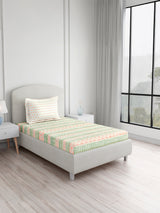 Valatia 100% Cotton Single Bedsheet with 1 Pillow Cover | Green Geometrical 200 TC Bedsheet Set