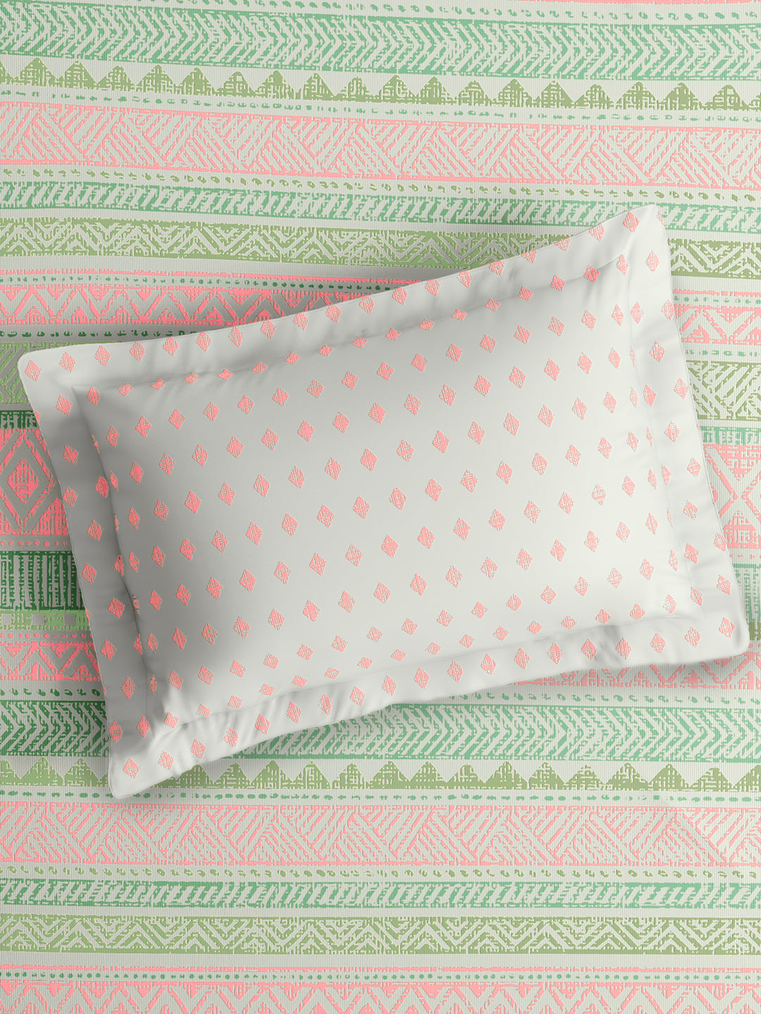 Valatia 100% Cotton Single Bedsheet with 1 Pillow Cover | Green Geometrical 200 TC Bedsheet Set
