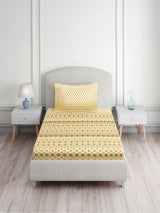 Valatia 100% Cotton Single Bedsheet with 1 Pillow Cover | Yellow Geometrical 200 TC Bedsheet Set