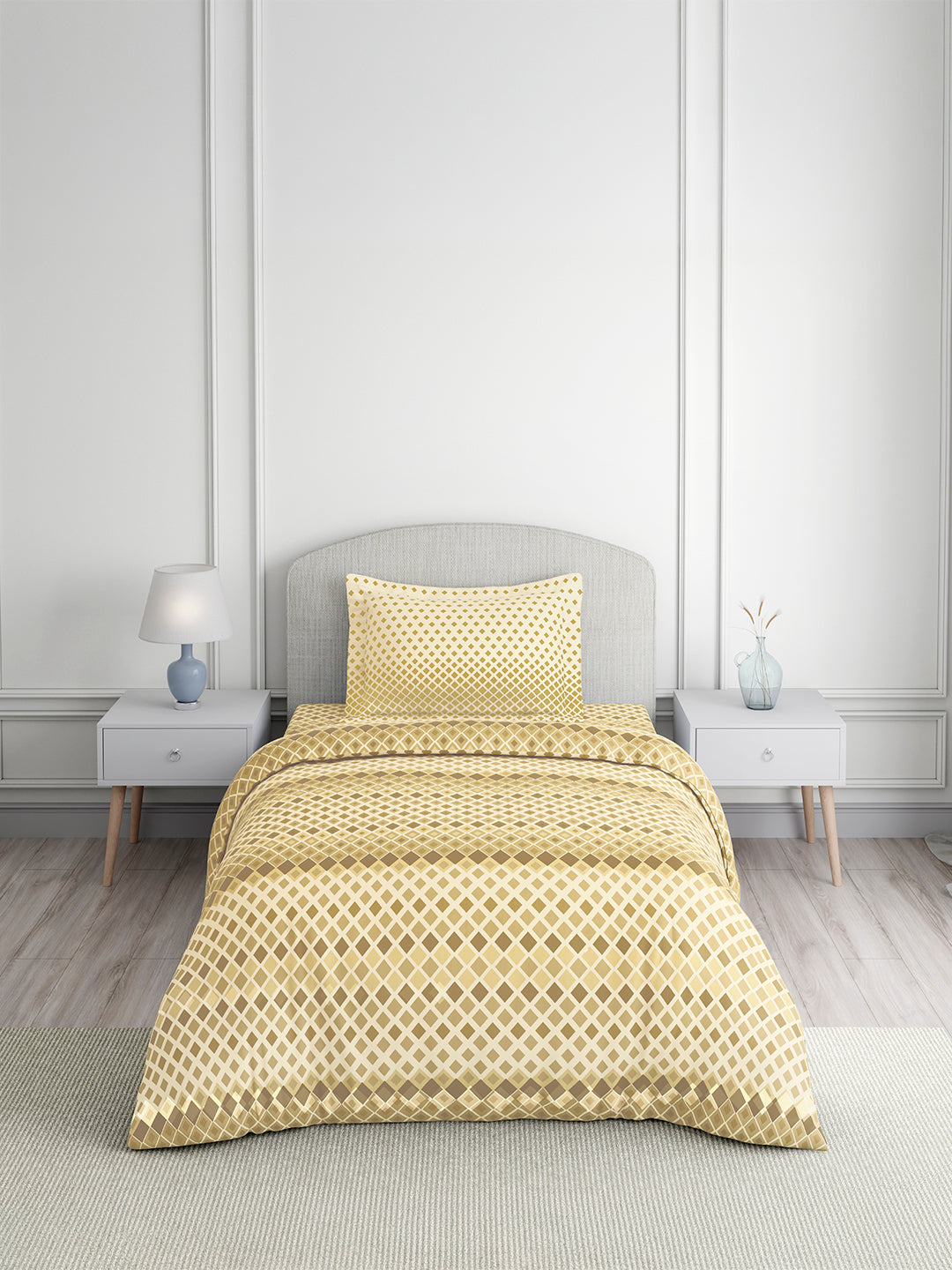 Valatia 100% Cotton Single Bedsheet with 1 Pillow Cover | Yellow Geometrical 200 TC Bedsheet Set