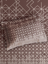 Valatia 100% Cotton Single Bedsheet with 1 Pillow Cover | Brown Geometrical 200 TC Bedsheet Set