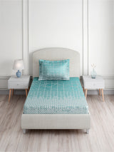 Valatia 100% Cotton Single Bedsheet with 1 Pillow Cover | Blue Geometrical 200 TC Bedsheet Set