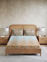 Vivara 100% Cotton King Bedsheet with 2 Pillow Covers | Blue & Grey Floral Digitally Printed Bedsheet Set