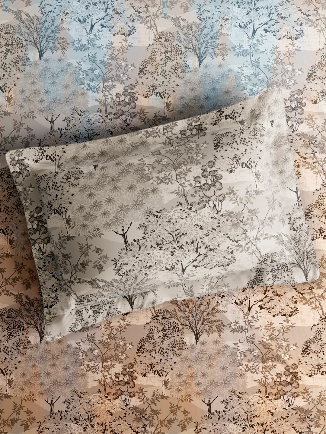Vivara 100% Cotton King Bedsheet with 2 Pillow Covers | Blue & Grey Floral Digitally Printed Bedsheet Set