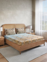 Vivara 100% Cotton King Bedsheet with 2 Pillow Covers | Blue & Grey Floral Digitally Printed Bedsheet Set