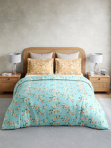 Vivara 100% Cotton King Bedsheet with 2 Pillow Covers | Blue Floral Digitally Printed Bedsheet Set