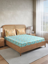 Vivara 100% Cotton King Bedsheet with 2 Pillow Covers | Blue Floral Digitally Printed Bedsheet Set
