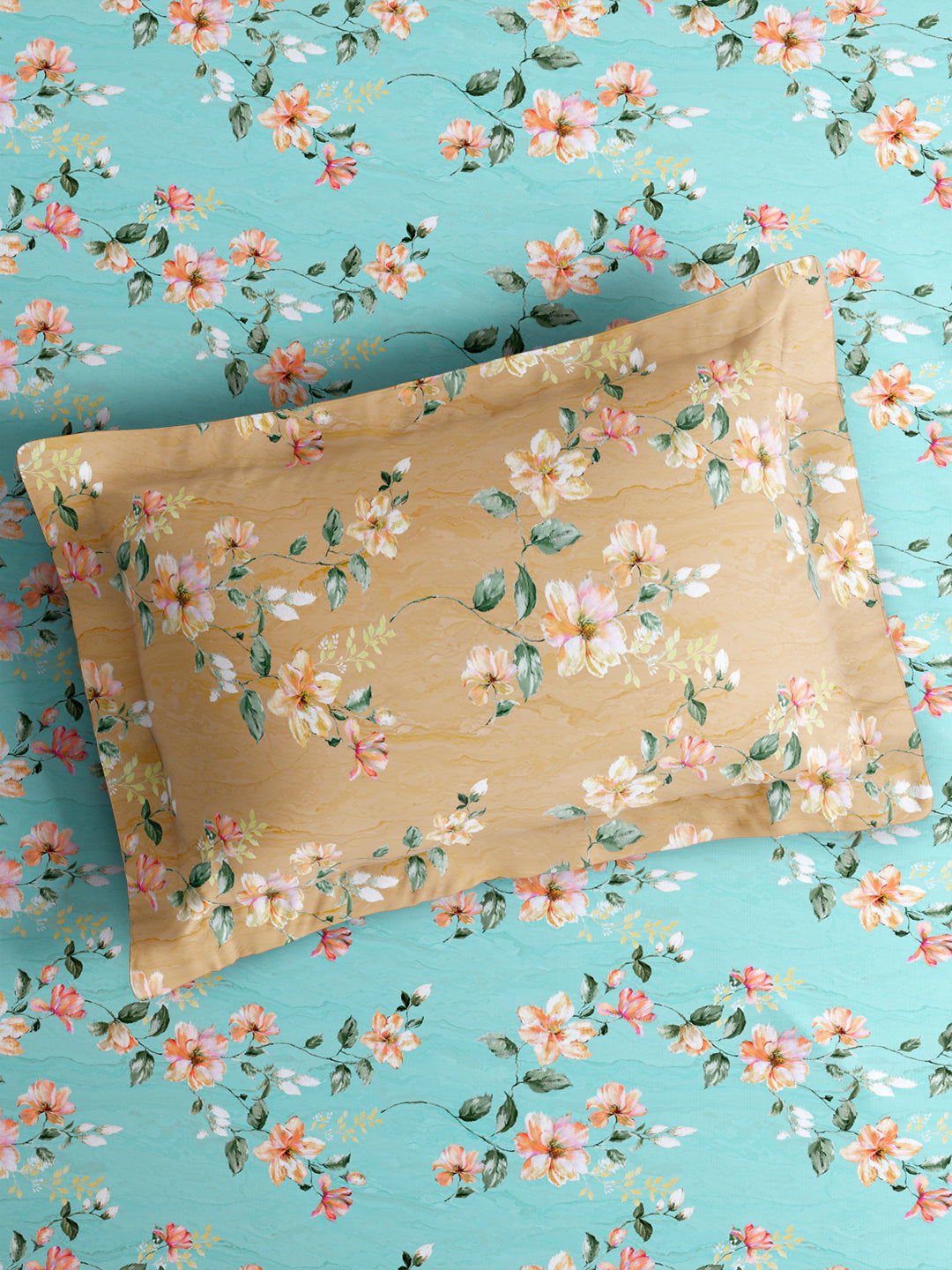 Vivara 100% Cotton King Bedsheet with 2 Pillow Covers | Blue Floral Digitally Printed Bedsheet Set