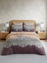 Vivara 100% Cotton King Bedsheet with 2 Pillow Covers | Grey & Brown Floral Digitally Printed Bedsheet Set