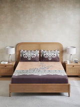 Vivara 100% Cotton King Bedsheet with 2 Pillow Covers | Grey & Brown Floral Digitally Printed Bedsheet Set