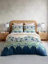 Vivara 100% Cotton King Bedsheet with 2 Pillow Covers | Blue & Beige Floral Digitally Printed Bedsheet Set