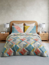 Vivara 100% Cotton King Bedsheet with 2 Pillow Covers | Multicolor Geometric Digitally Printed Bedsheet Set