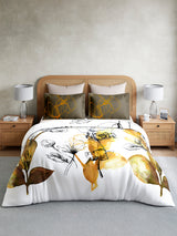 Vivara 100% Cotton King Bedsheet with 2 Pillow Covers | White & Yellow Floral Digitally Printed Bedsheet Set