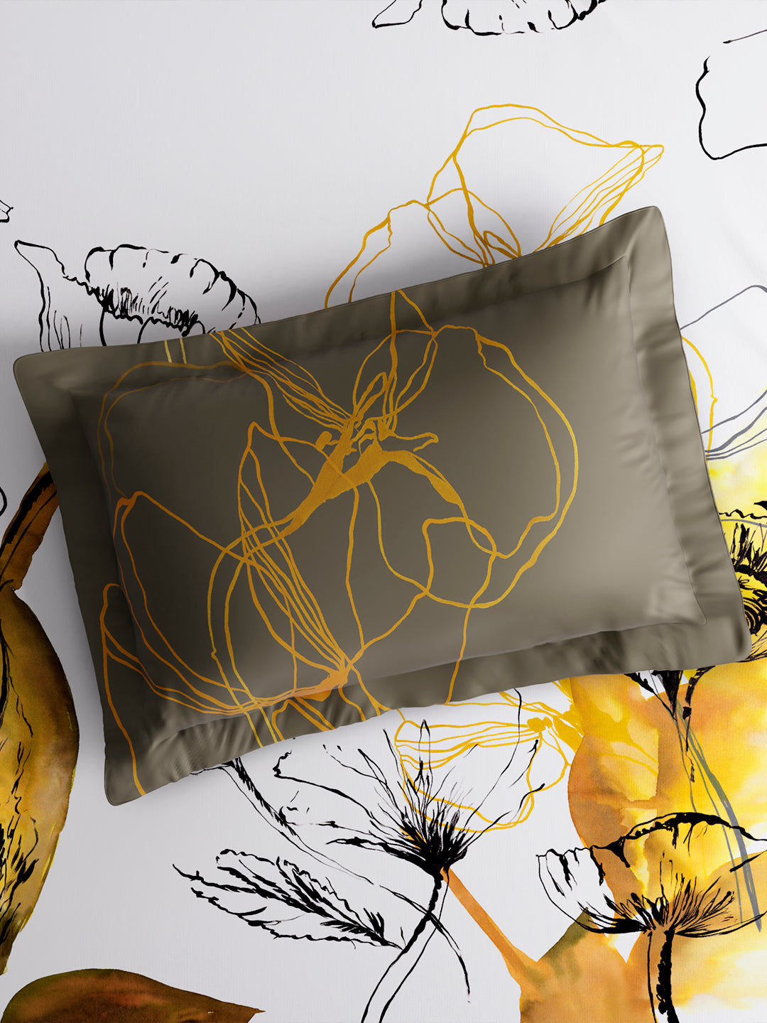 Vivara 100% Cotton King Bedsheet with 2 Pillow Covers | White & Yellow Floral Digitally Printed Bedsheet Set