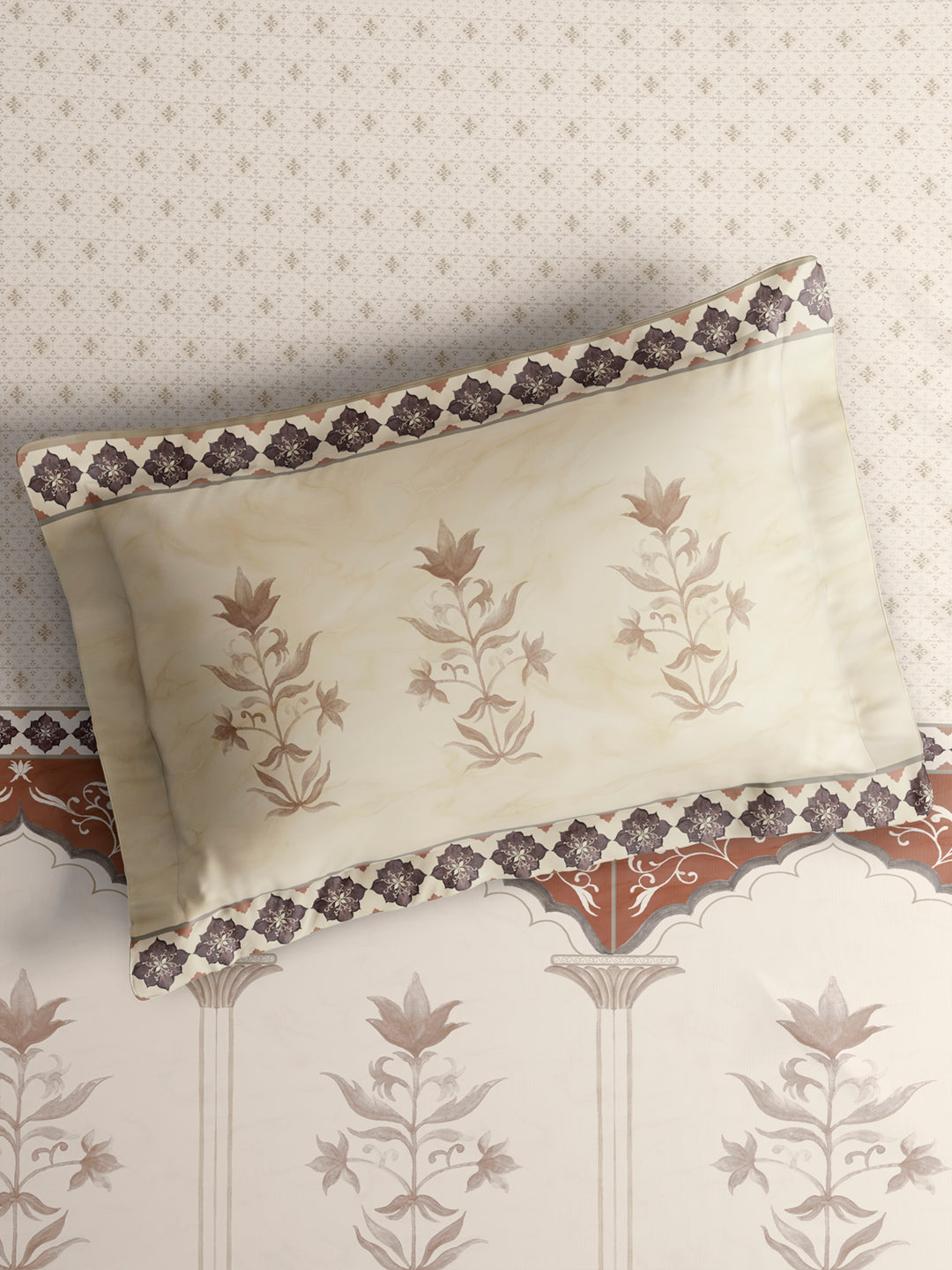 Vivara 100% Cotton King Bedsheet with 2 Pillow Covers | Brown Floral Digitally Printed Bedsheet Set