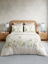 Vivara 100% Cotton King Bedsheet with 2 Pillow Covers | White Floral Digitally Printed Bedsheet Set