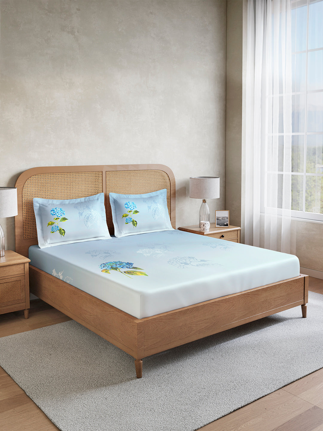 Vivara 100% Cotton King Bedsheet with 2 Pillow Covers | Blue Floral Digitally Printed Bedsheet Set
