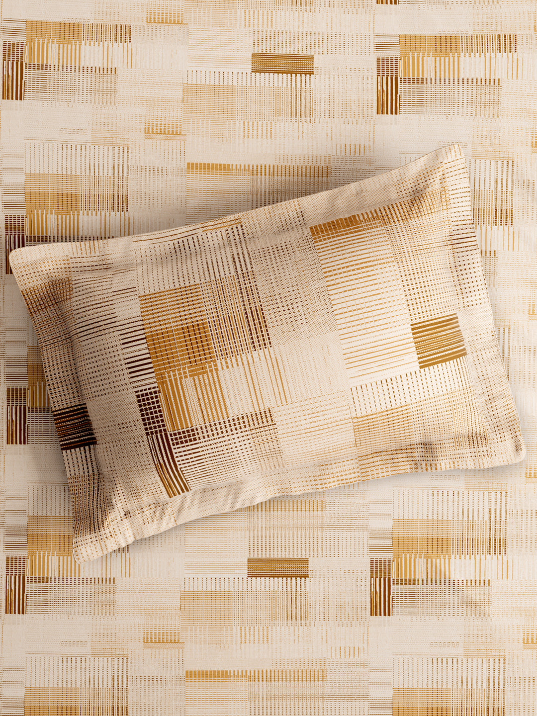 Vivara 100% Cotton King Bedsheet with 2 Pillow Covers | Beige Stripes Digitally Printed Bedsheet Set