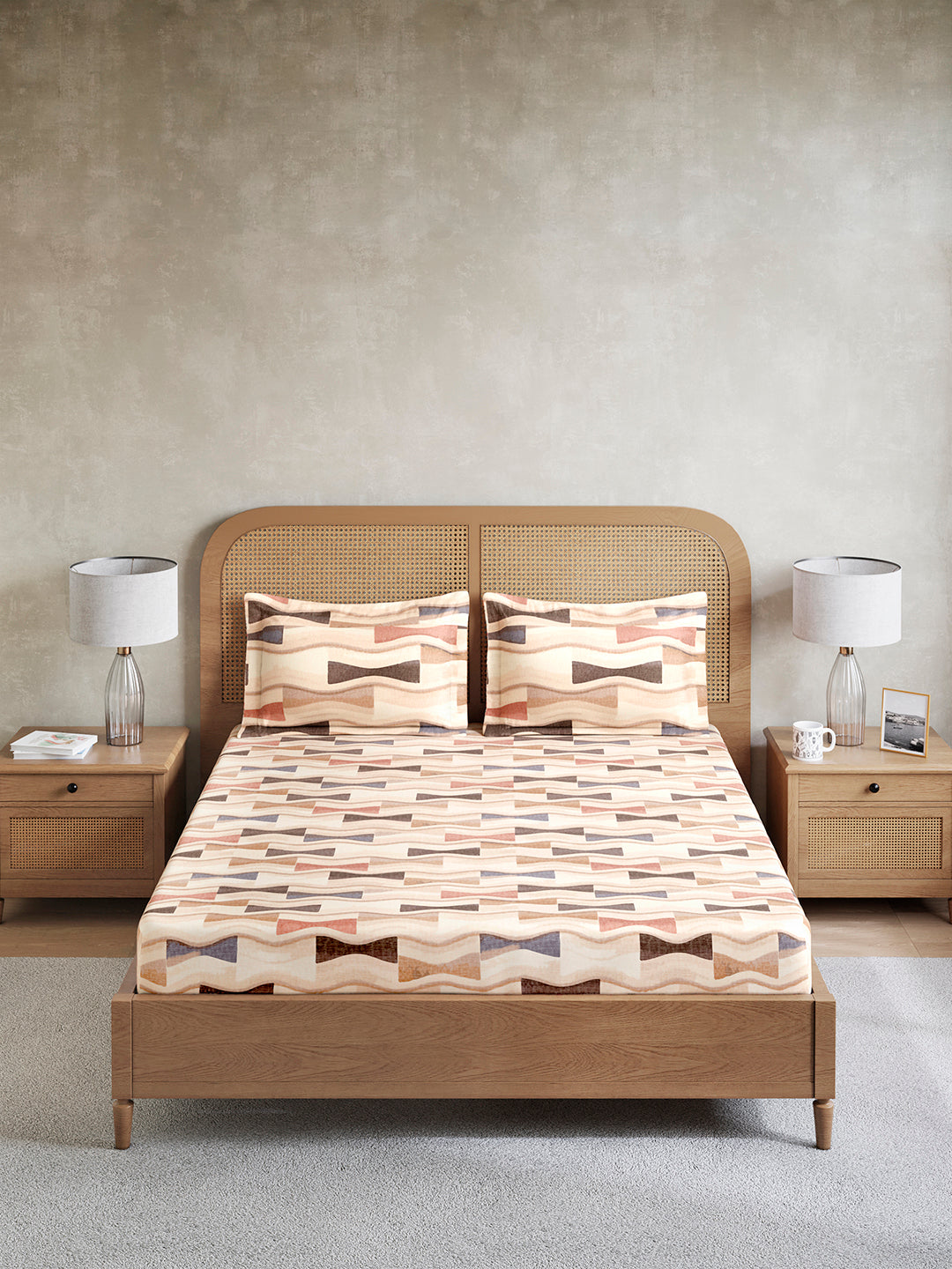Vivara 100% Cotton King Bedsheet with 2 Pillow Covers | Brown Geometric Digitally Printed Bedsheet Set