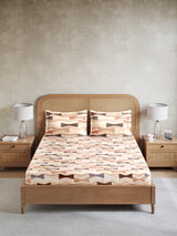 Vivara 100% Cotton King Bedsheet with 2 Pillow Covers | Brown Geometric Digitally Printed Bedsheet Set