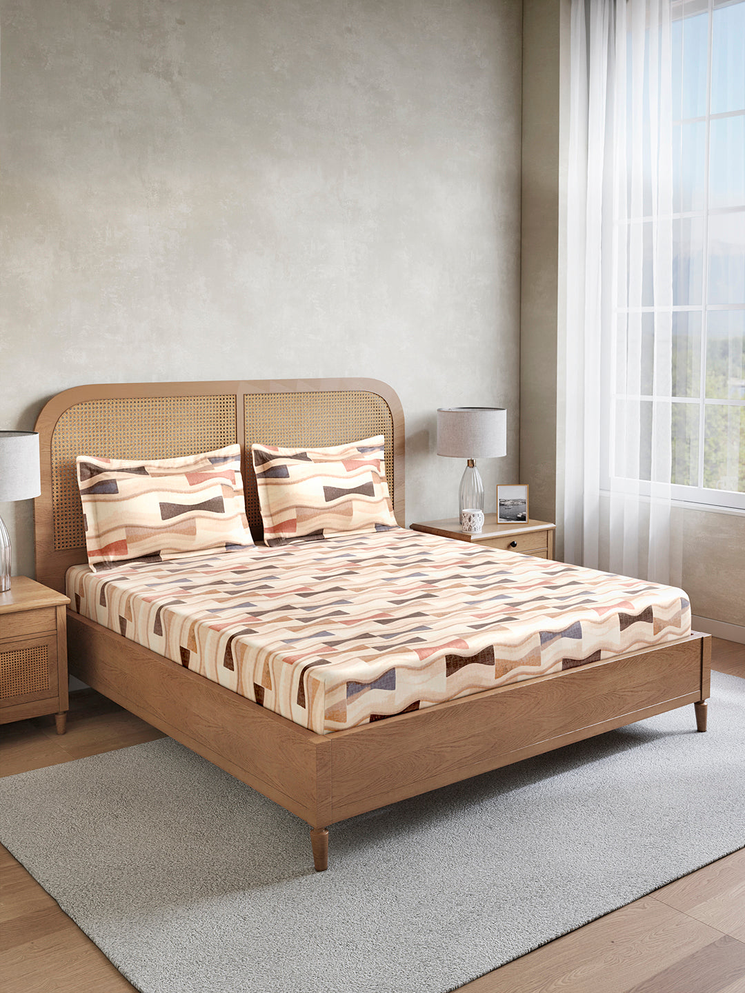 Vivara 100% Cotton King Bedsheet with 2 Pillow Covers | Brown Geometric Digitally Printed Bedsheet Set