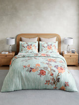 Vivara 100% Cotton King Bedsheet with 2 Pillow Covers | Blue Floral Digitally Printed Bedsheet Set