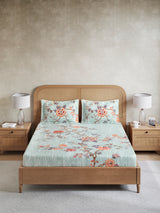 Vivara 100% Cotton King Bedsheet with 2 Pillow Covers | Blue Floral Digitally Printed Bedsheet Set