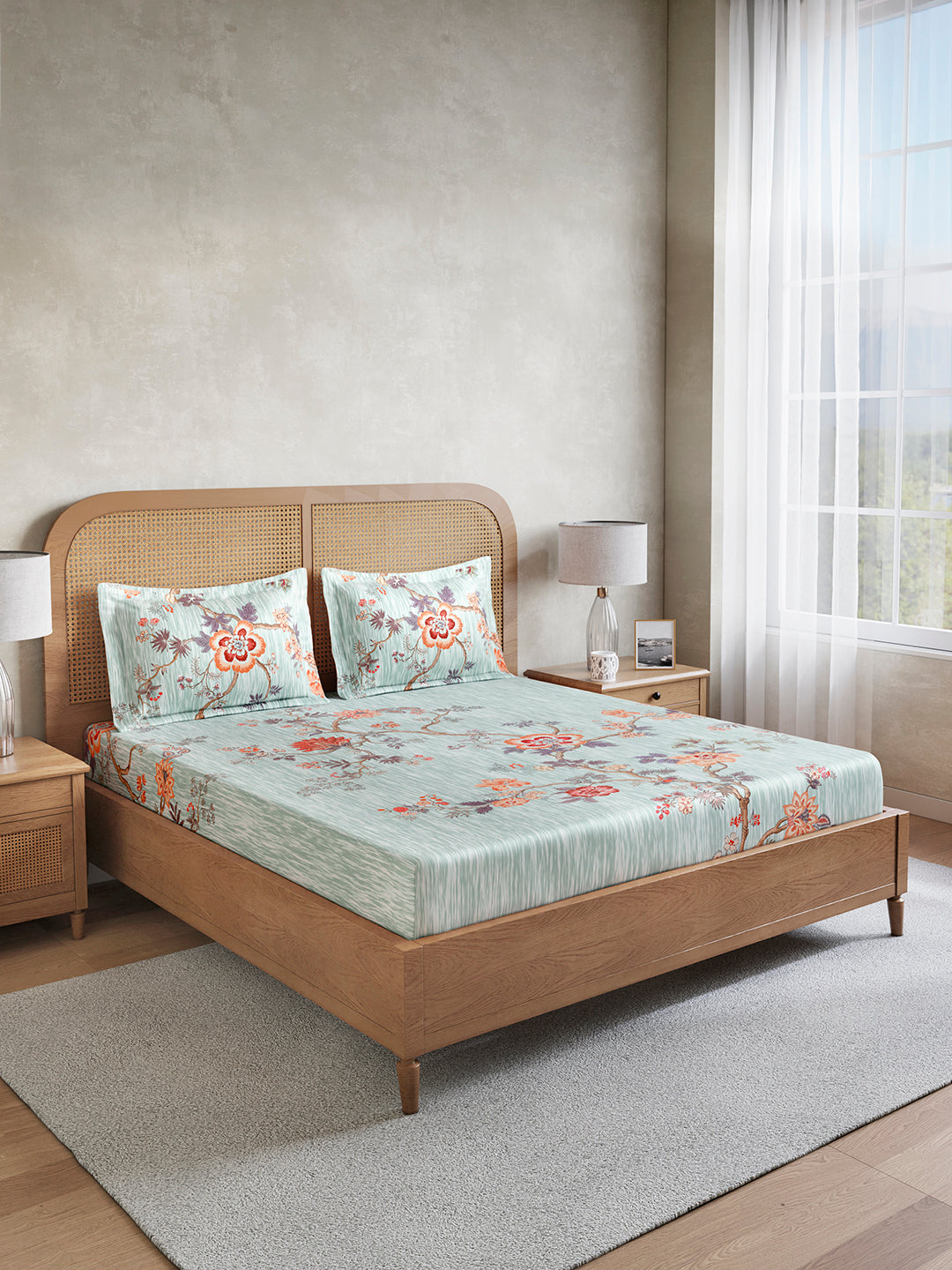 Vivara 100% Cotton King Bedsheet with 2 Pillow Covers | Blue Floral Digitally Printed Bedsheet Set