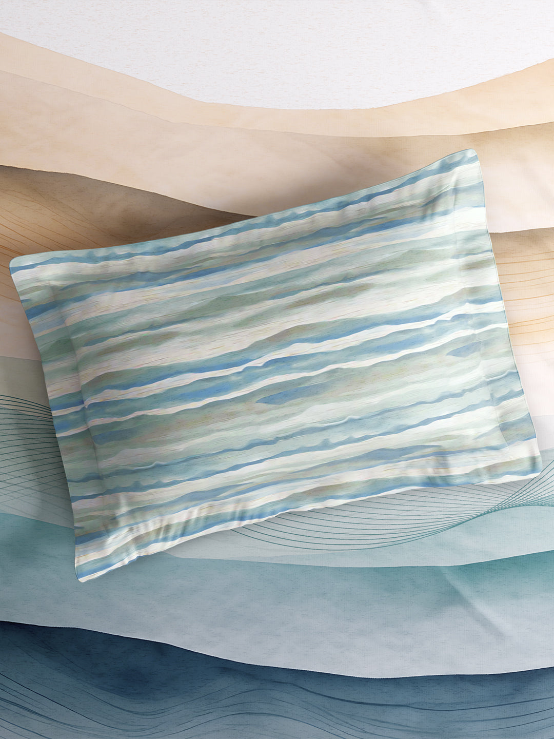 Vivara 100% Cotton King Bedsheet with 2 Pillow Covers | Blue Stripes Digitally Printed Bedsheet Set