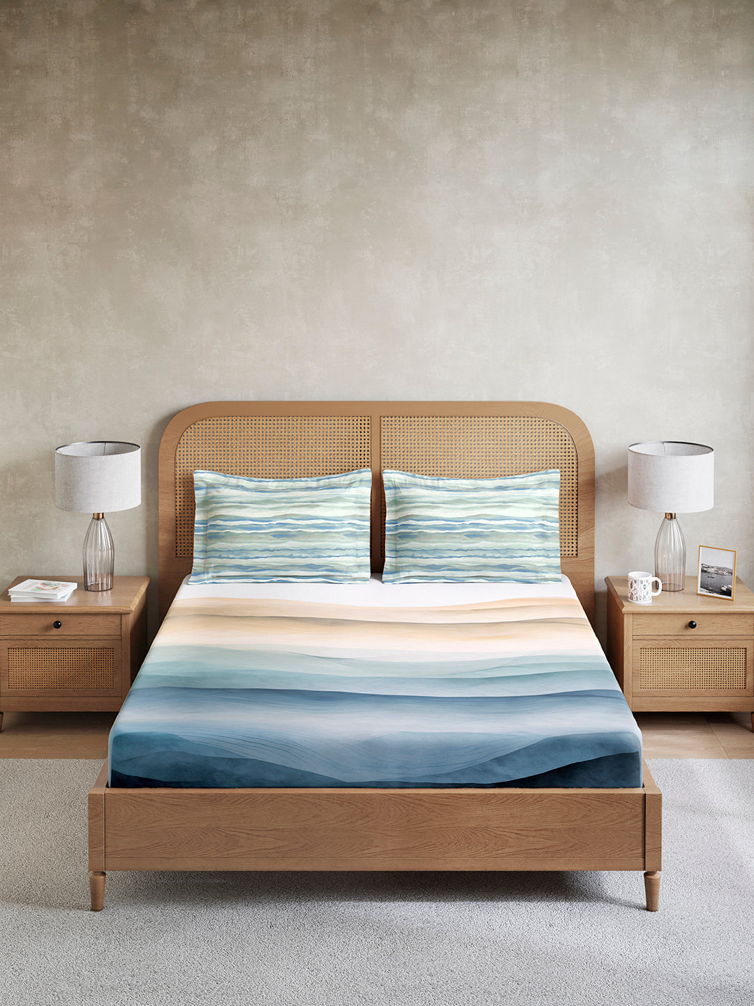 Vivara 100% Cotton King Bedsheet with 2 Pillow Covers | Blue Stripes Digitally Printed Bedsheet Set