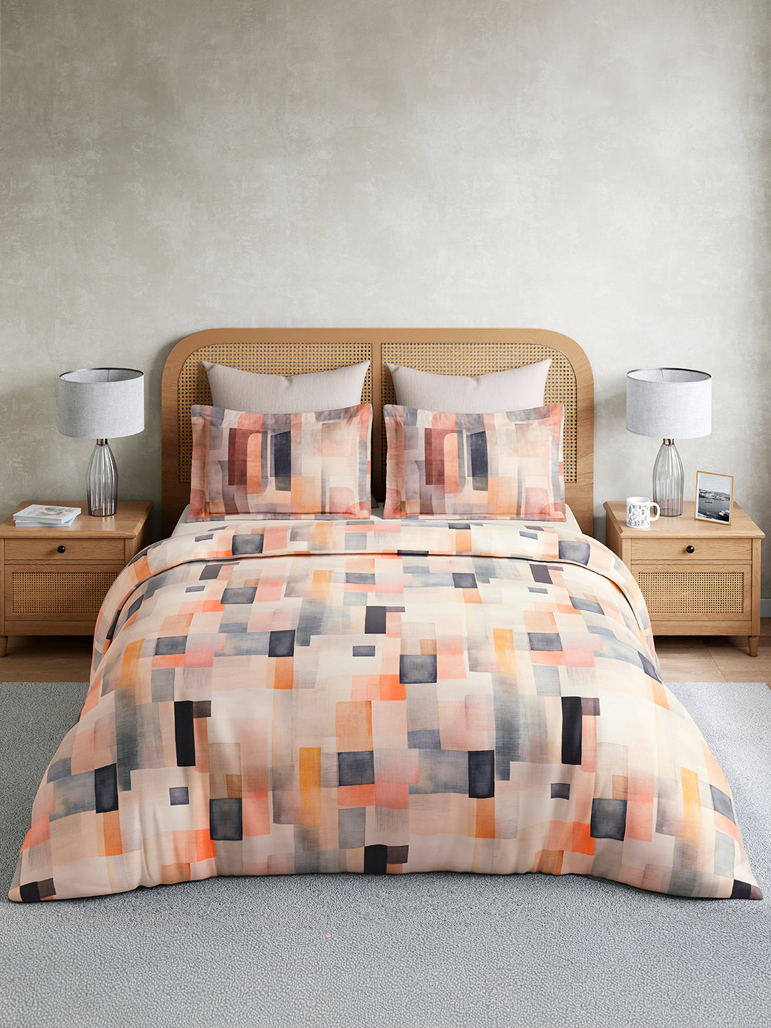 Vivara 100% Cotton King Bedsheet with 2 Pillow Covers | Multicolor Geometric Digitally Printed Bedsheet Set