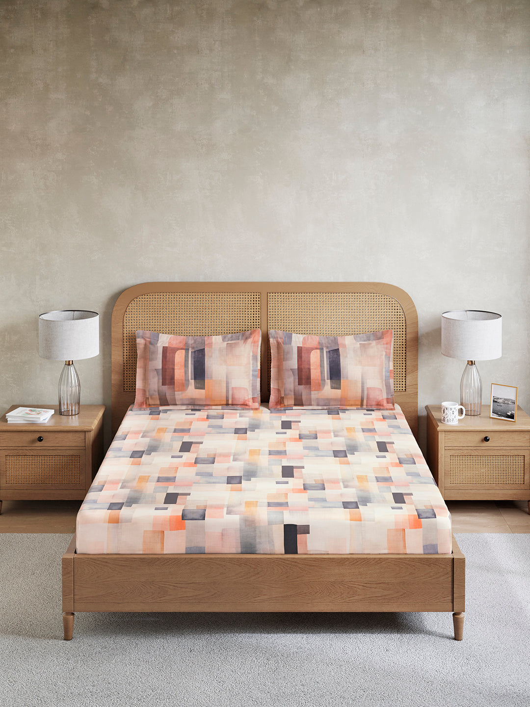 Vivara 100% Cotton King Bedsheet with 2 Pillow Covers | Multicolor Geometric Digitally Printed Bedsheet Set