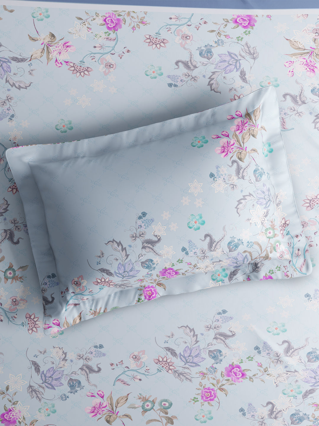 Vivara 100% Cotton King Bedsheet with 2 Pillow Covers | Blue Floral Digitally Printed Bedsheet Set