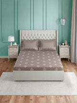 Luxe Loom 100% Cotton 600 TC King Bedsheet with 2 Pillow Covers | Grey Ethnic Print Bedsheet Set