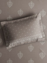 Luxe Loom 100% Cotton 600 TC King Bedsheet with 2 Pillow Covers | Grey Ethnic Print Bedsheet Set