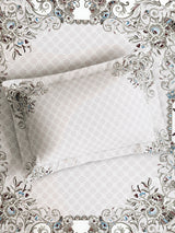 Luxe Loom 100% Cotton 600 TC King Bedsheet with 2 Pillow Covers | Grey Ethnic Print Bedsheet Set