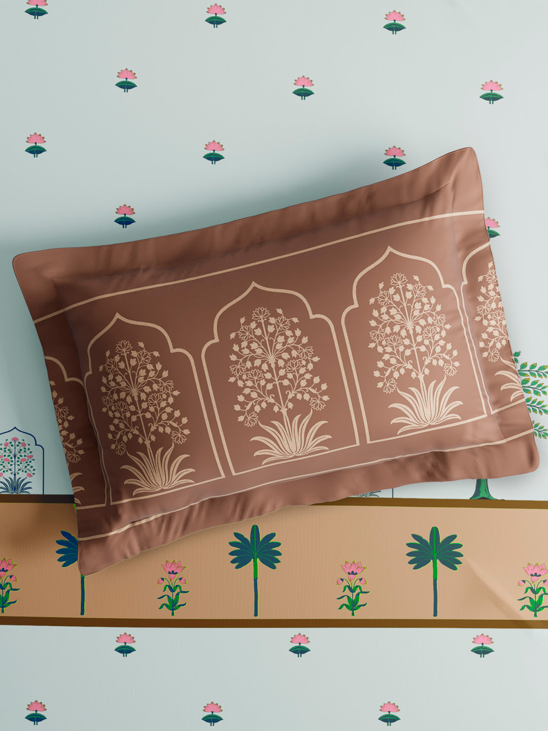 Embrace 100% Cotton King Bedsheet with 2 Pillow Covers | Brown & Blue Floral Bedsheet Set