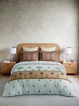 Embrace 100% Cotton King Bedsheet with 2 Pillow Covers | Brown & Blue Floral Bedsheet Set