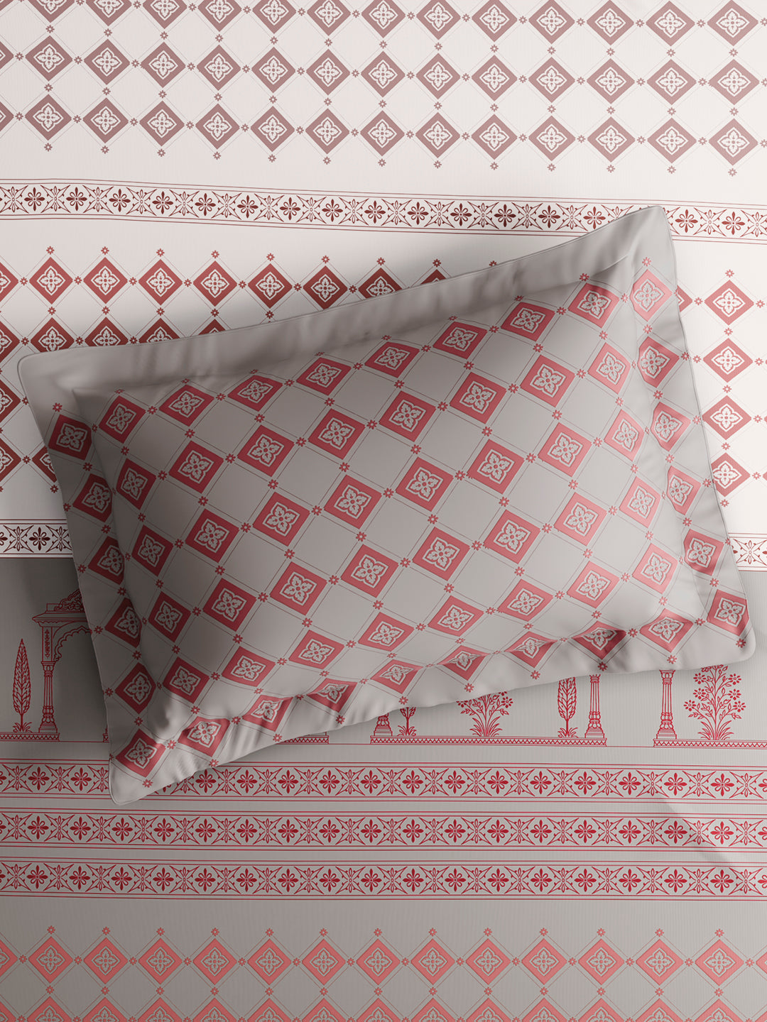 Embrace 100% Cotton King Bedsheet with 2 Pillow Covers | Grey Ethnic Print Bedsheet Set