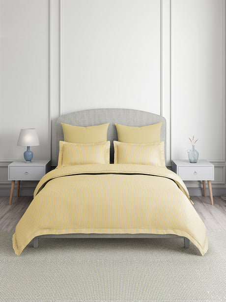 Emblem 100% Cotton 300 TC King Bedsheet with 2 Pillow Covers | Beige Stripes Bedsheet Set
