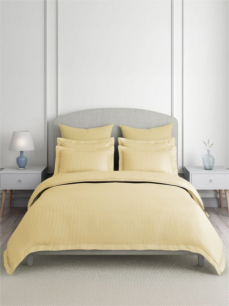 Emblem 100% Cotton 300 TC King Bedsheet with 2 Pillow Covers | Beige Stripes Bedsheet Set
