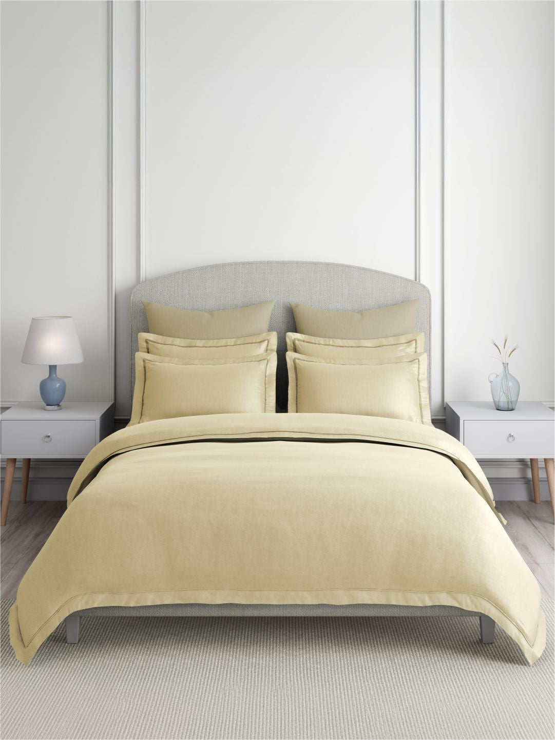 Emblem 100% Cotton 300 TC King Bedsheet with 4 Pillow Covers | Beige Dyed Solid Bedsheet Set