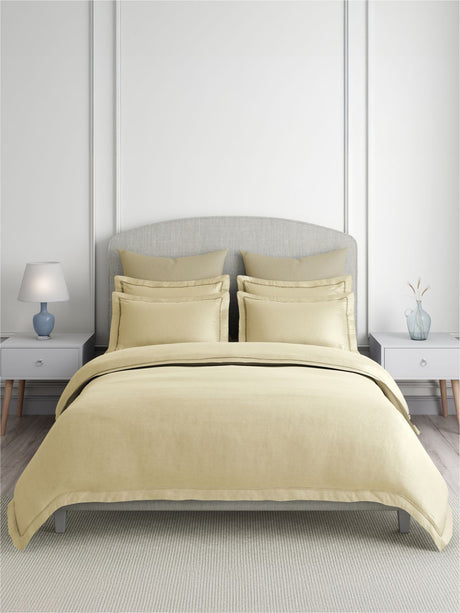 Emblem 100% Cotton 300 TC King Bedsheet with 4 Pillow Covers | Beige Dyed Solid Bedsheet Set