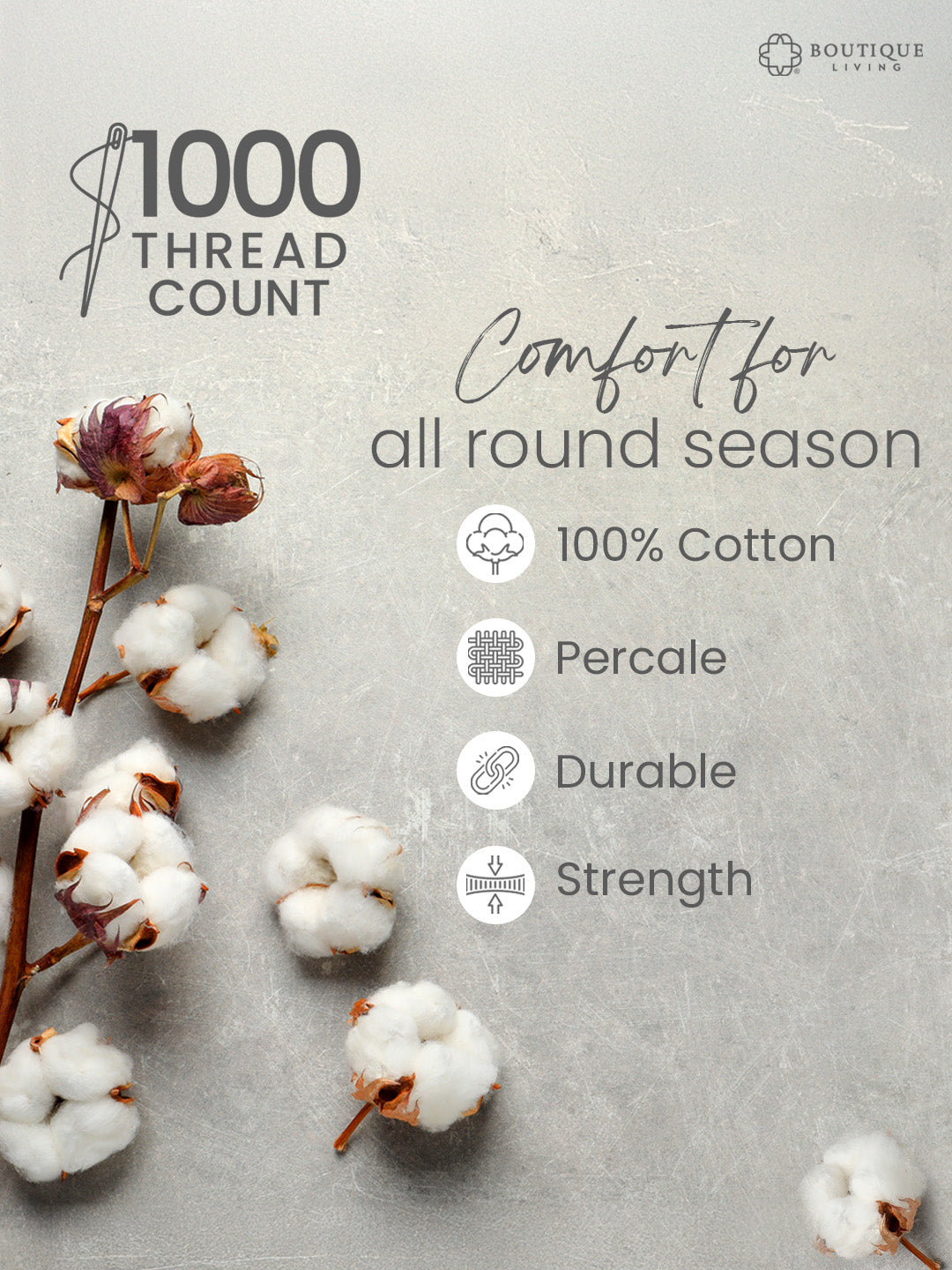 Premium Quality 100% Egyptian Cotton 1000 TC Grey King Bedsheet with 4 Pillow Covers (Pearl Stitched), Infinity