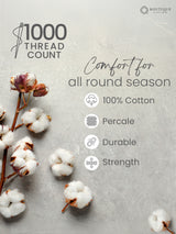 Premium Quality 100% Egyptian Cotton 1000 TC Grey King Bedsheet with 4 Pillow Covers (Pearl Stitched), Infinity