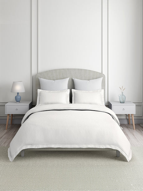 Emblem 100% Cotton 300 TC King Bedsheet with 2 Pillow Covers | White Stripes Bedsheet Set