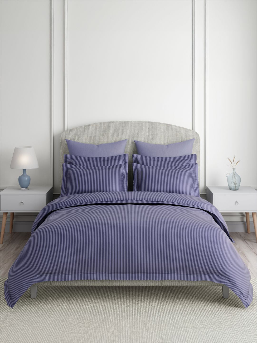 Emblem 100% Cotton 300 TC King Bedsheet with 2 Pillow Covers | Blue Stripes Bedsheet Set